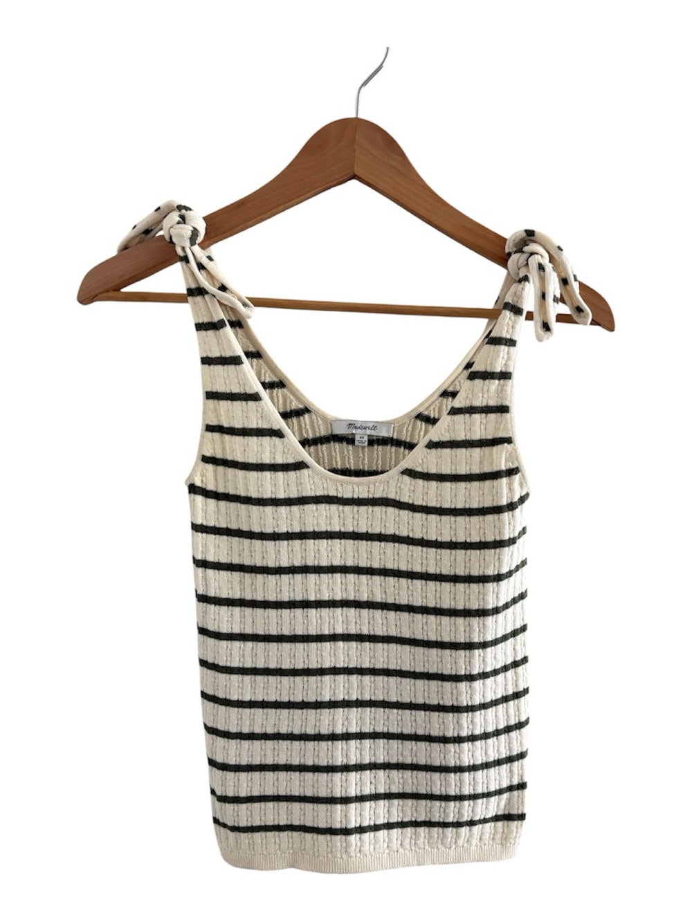 Madewell Cream and Green Striped Tie-Shoulder Knit Tank